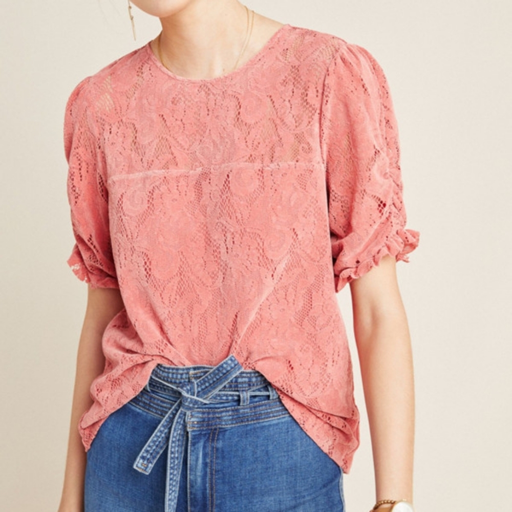 Anthropologie Rosewood Parvati Velvet Lace Top, Size S